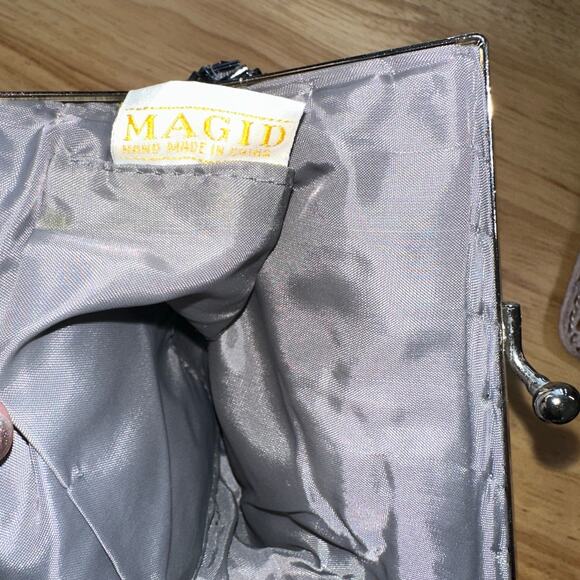 Vintage Magid Women's Pewter Beaded Black Evening Bag Snap Top Chain Strap Purse - Picture 2 of 5